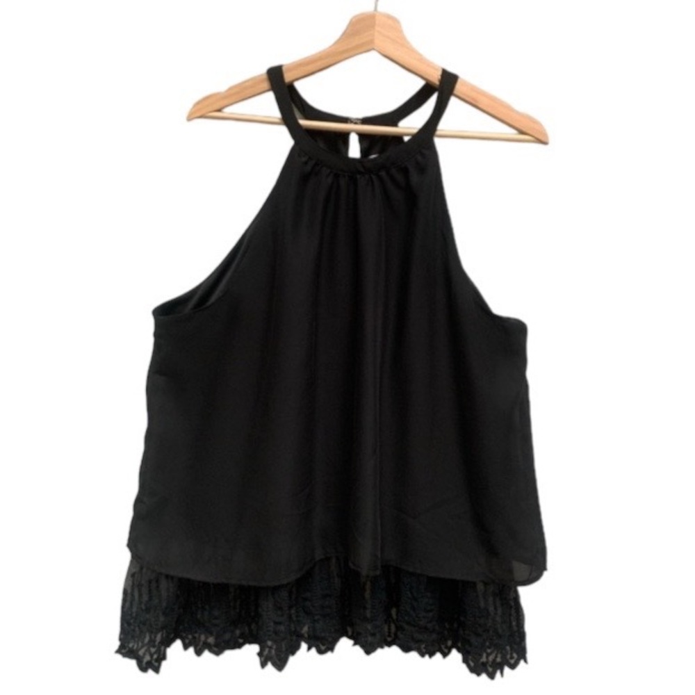 CHARMING CHARLIE (L) Black Sleeveless Lace Trim HalterTop Casual Dressy